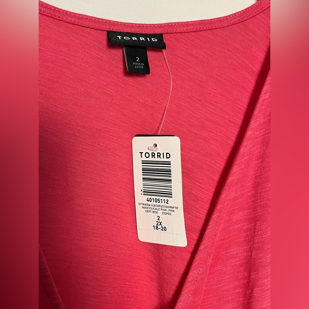 NWT- Torrid Cotton Modal Slub Surplice Faux Wrap Top - Honeysuckle pink - Sz 2X - Picture 3 of 14